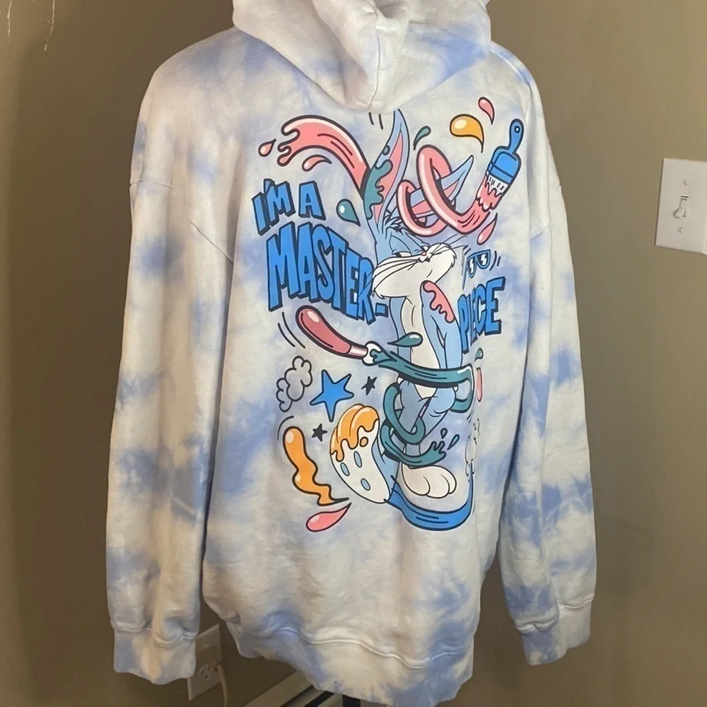 H&M relaxed fit tie dye hoodie size medium bugs bunny WB licensed graphic - Picture 2 of 5